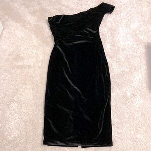 Black Velvet Dress Form fitting one shoulder size 2